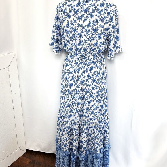 R.Vivimos Summer Floral Print Maxi Short Bell Sleeve Dress Size L - Picture 9 of 15